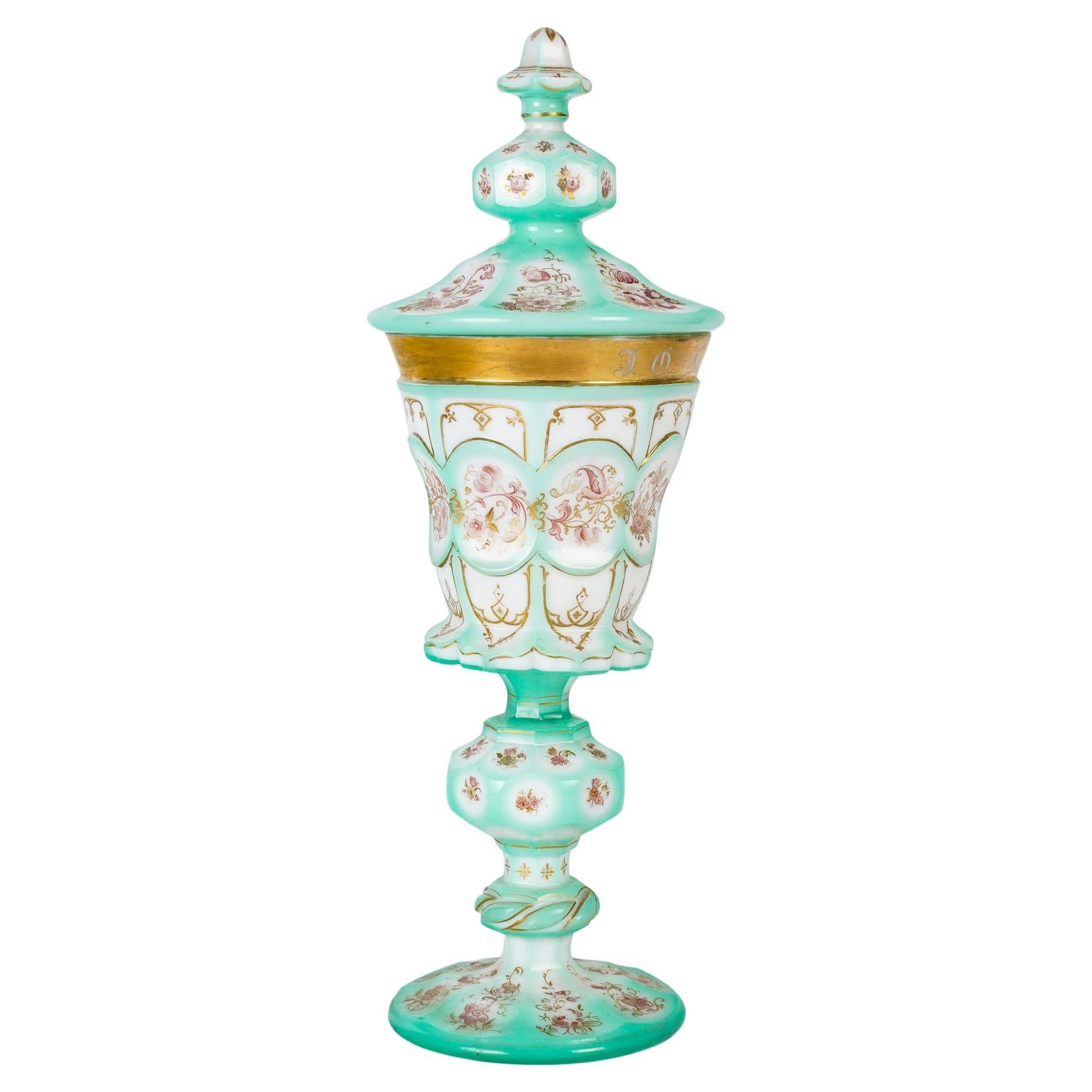 Large Goblet in Opaline Overlay, 19th Century, Napoleon III Period. For Sale