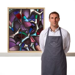 Large Goddard & Gibbs Geometric Style Stained Glass Panel