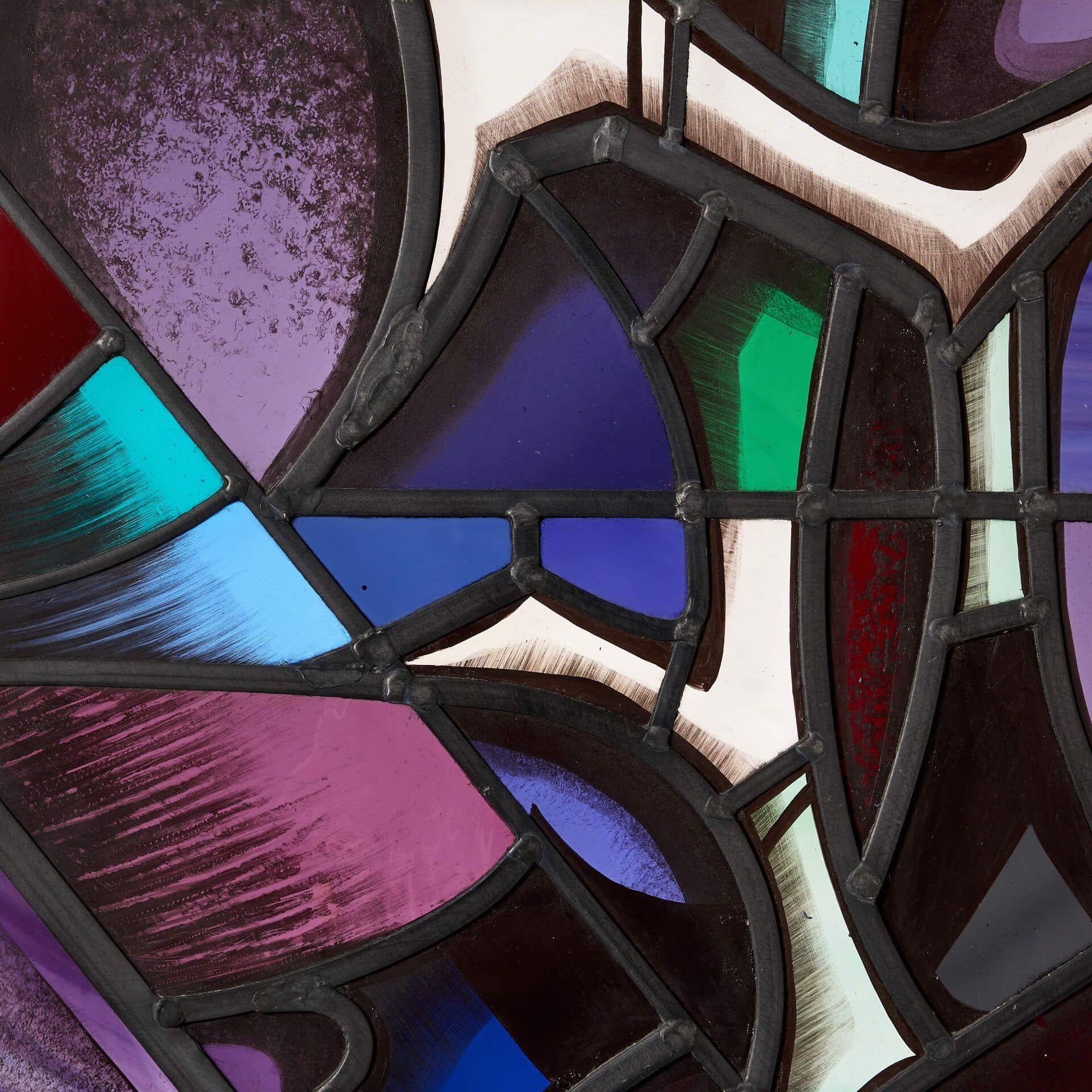 Modern Large Goddard & Gibbs Geometric Style Stained Glass Panel For Sale