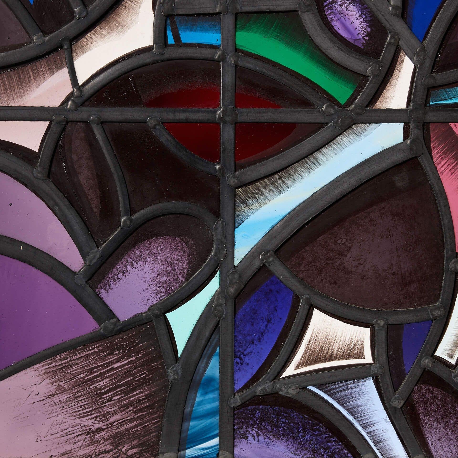 English Large Goddard & Gibbs Geometric Style Stained Glass Panel For Sale
