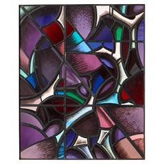 Large Goddard & Gibbs Geometric Style Stained Glass Panel
