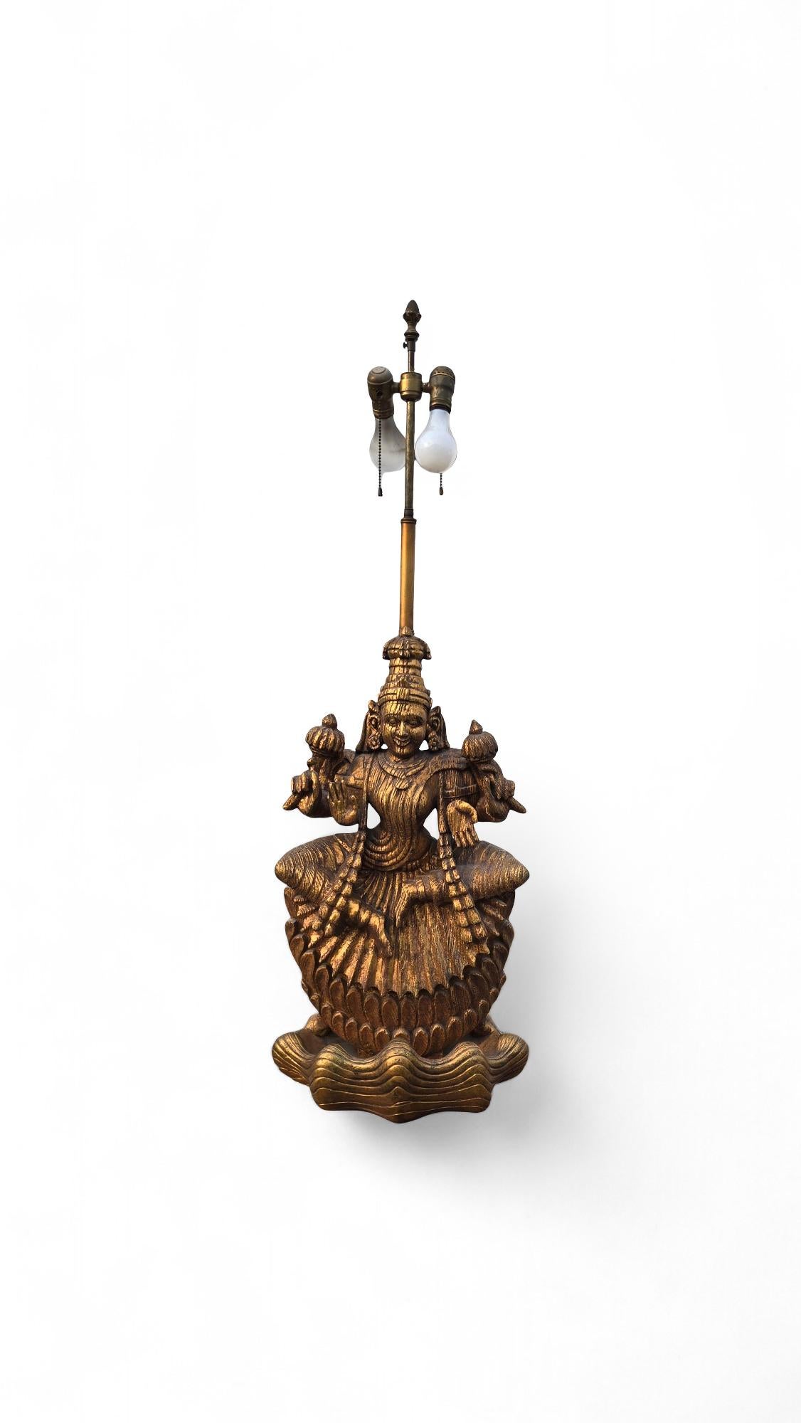 Plaster Large Goddess Lakshmi 1960s Table Lamp For Sale