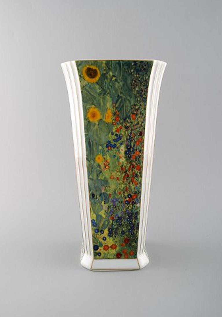 Large Goebel vase in porcelain with Gustav Klimt floral motif. 
