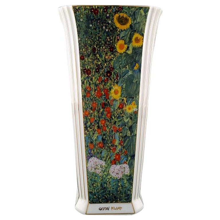 Large Goebel Vase In Porcelain With Gustav Klimt Floral Motif For