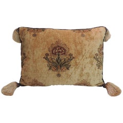 Large Gold and Brown Italian Embroidered Velvet Floral Decorative Pillow
