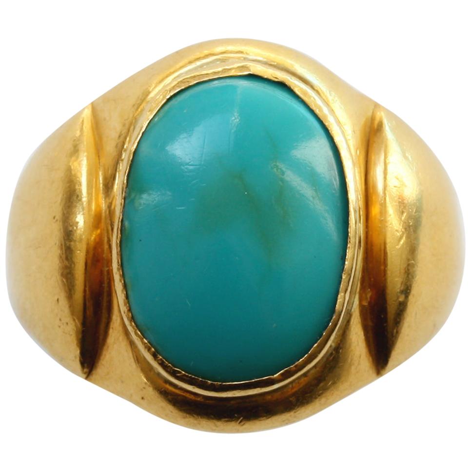 Large Gold and Cabochon Turquoise Ring