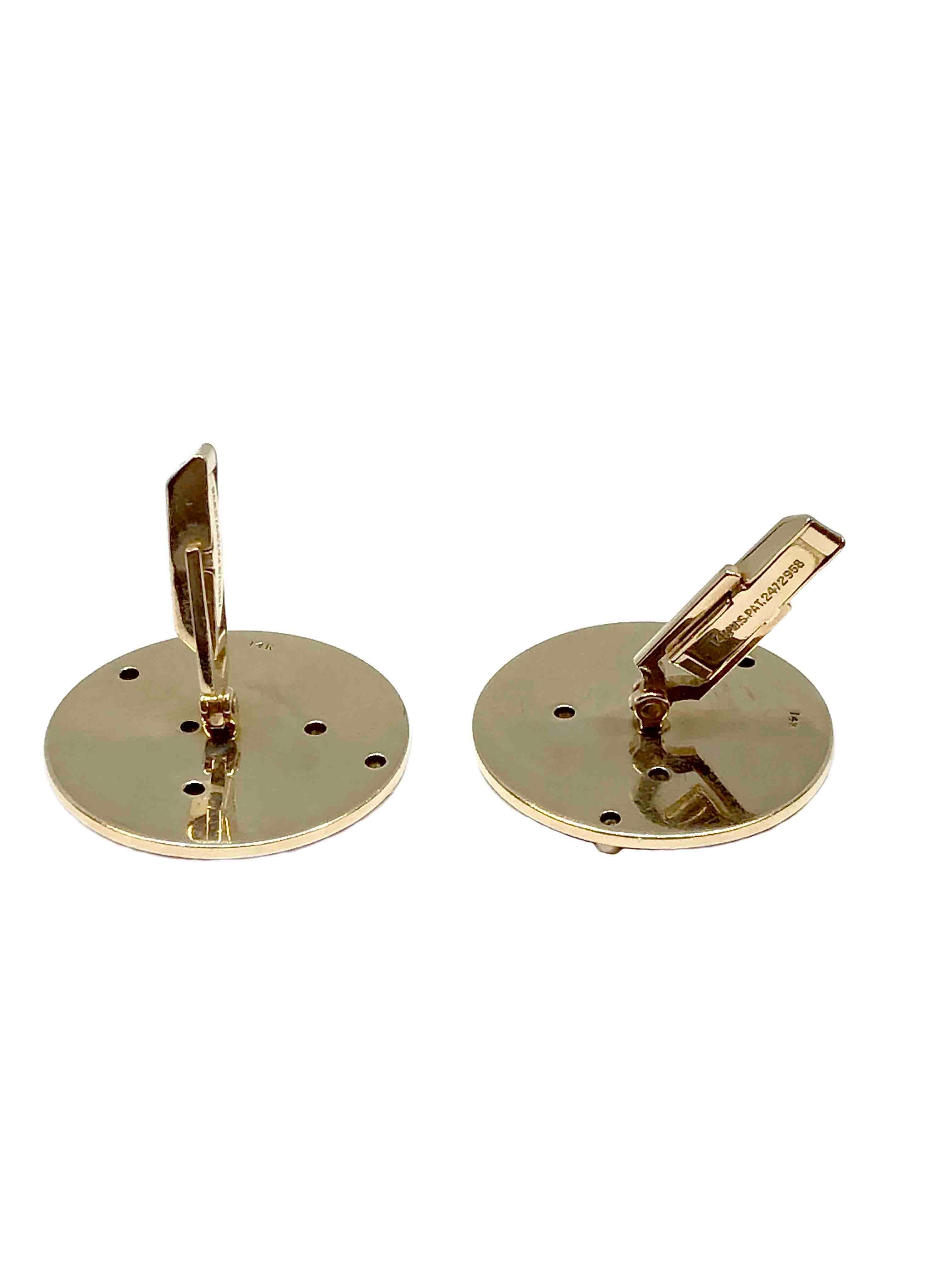 Circa 1960s 14K Yellow Gold Cufflinks owned and worn by Jerry Lewis,  measuring 1 1/4 inches in diameter the cufflinks have a map of the European continent with cities marked with a Diamond, the cufflinks were custom made to commemorate a 1960s