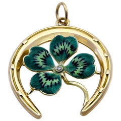 Large Gold and Enamel Good Luck Charm