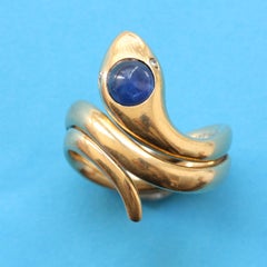 Large Gold and Sapphire Snake Ring