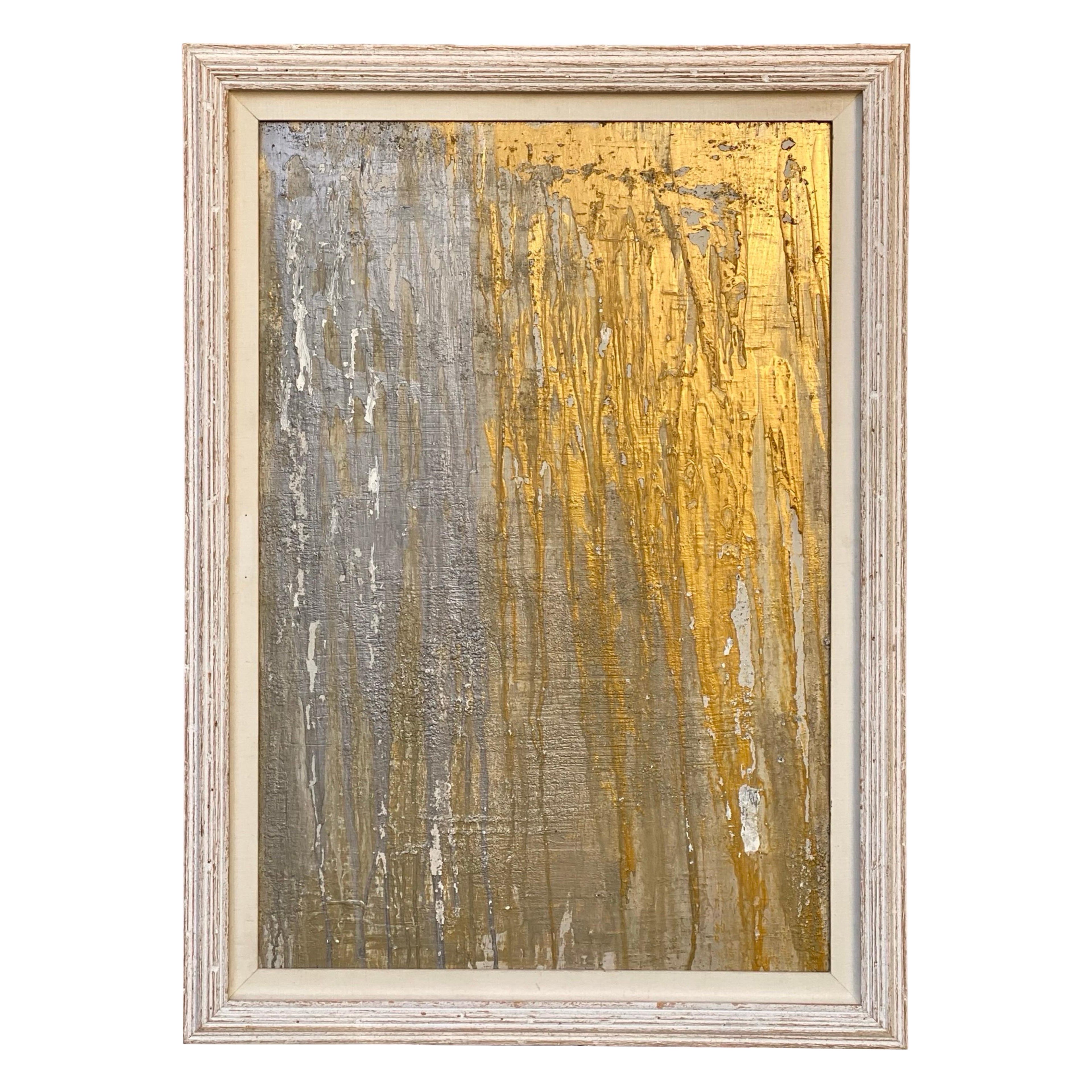 Large Gold and Silver Metallic Modern Abstract in Vintage Frame by Machado