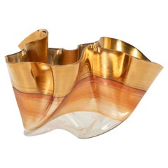 Grand bol sculpté en verre d'art à bandes dorées de Laurel Fyfe, 28 pouces de diamètre