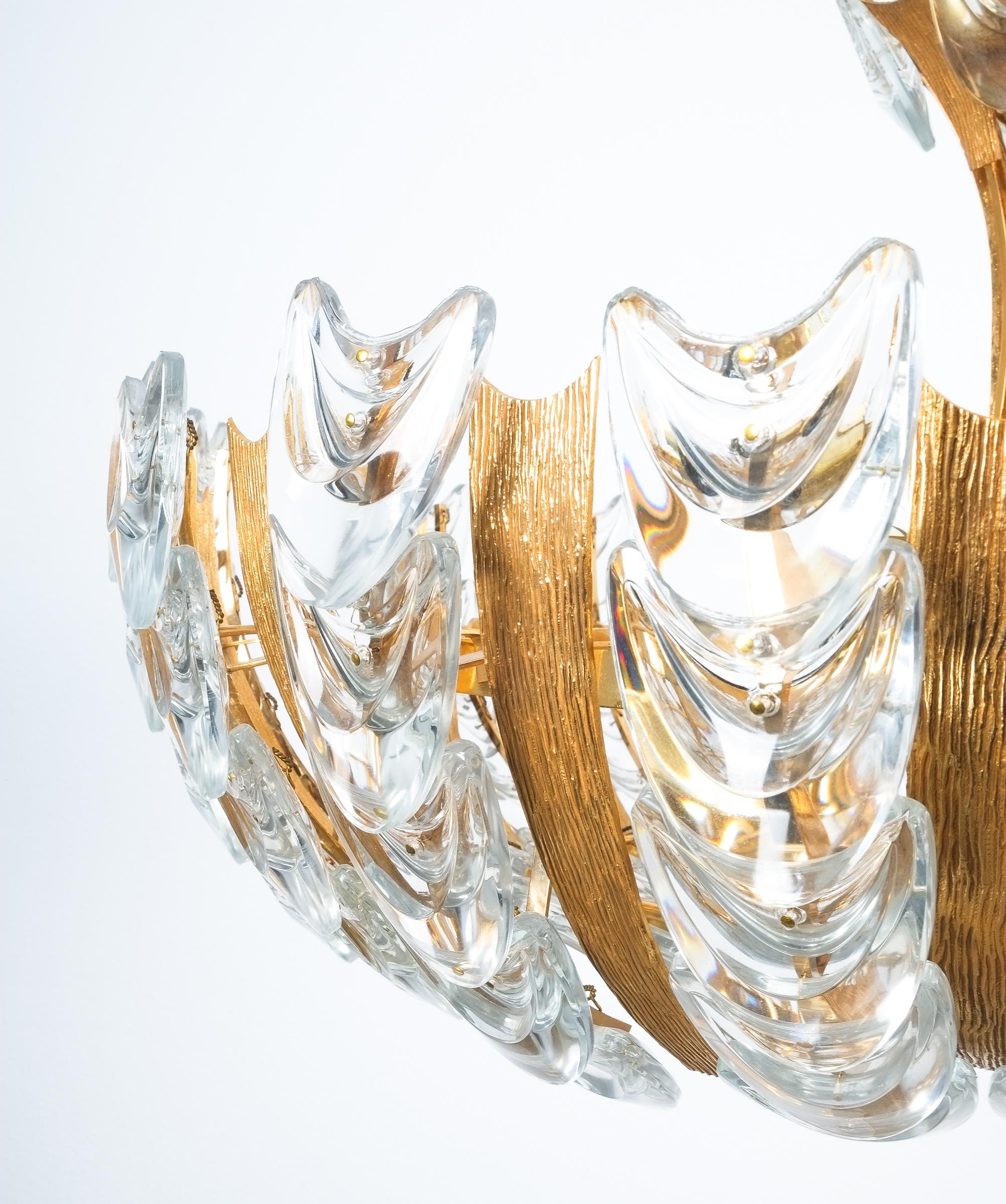 Large Gold Brass Glass Semi Flushmount by Palwa, 1960 In Good Condition In Vienna, AT