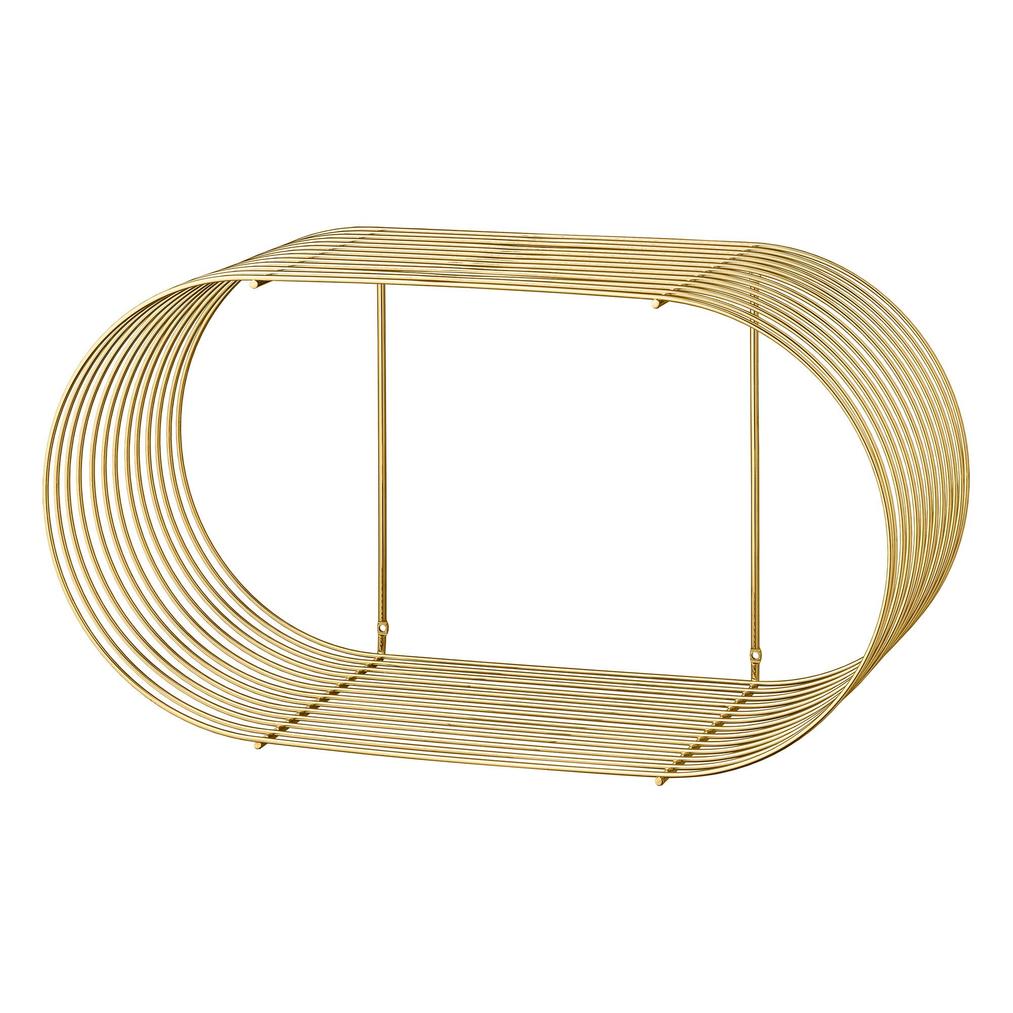 Large gold contemporary shelf
Dimensions: L 61.4 x W 25.3 x H 33 cm 
Materials: Steel.
Also available in Silver and Black.


It is not always easy to determine what makes a design become an icon, but it seems the Curva shelf has accomplished
