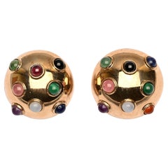 Retro Large Gold Dome Earrings with Variety of Gems