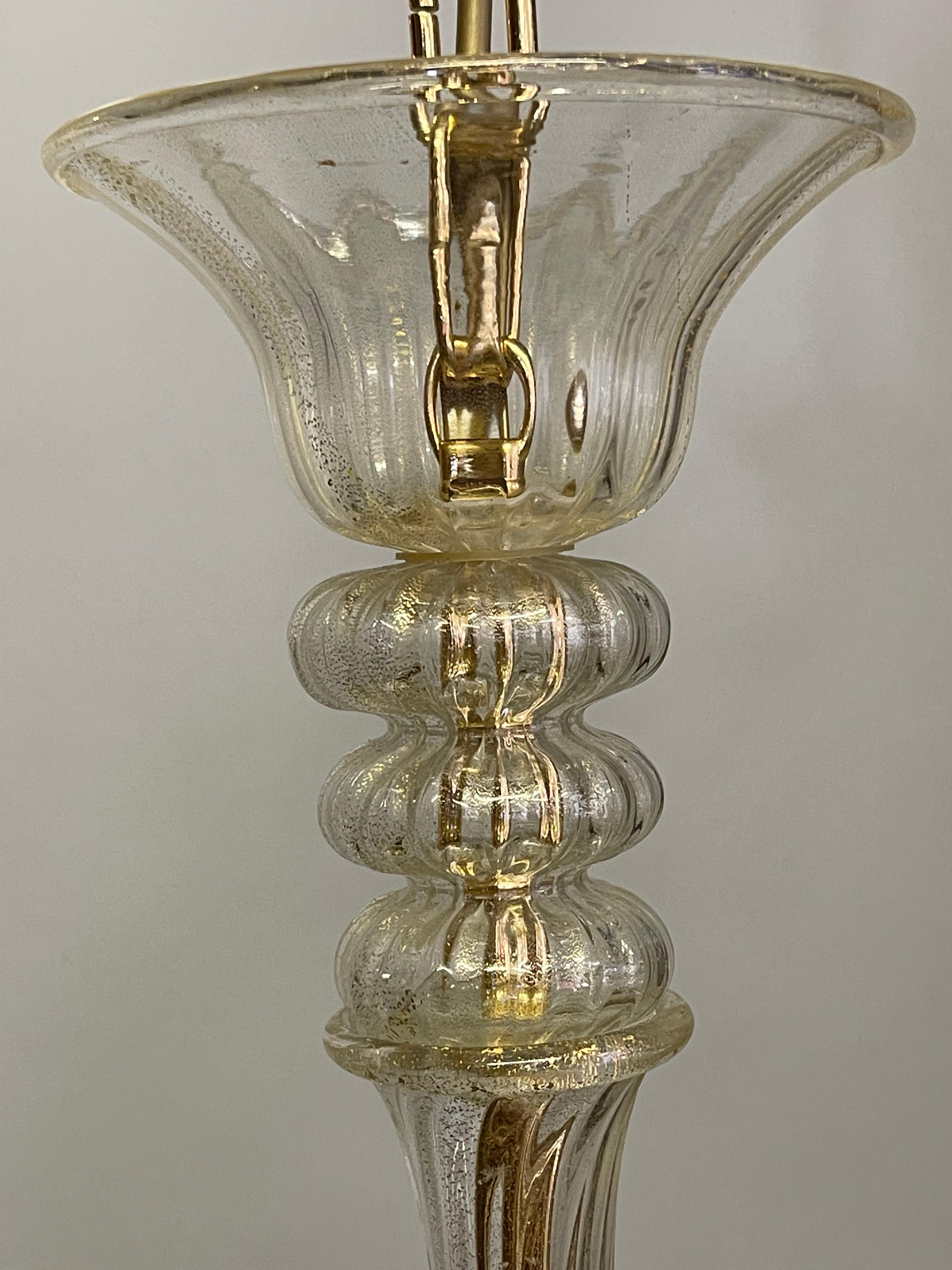 Large Barovier Toso Gold Dusted Murano Glass Chandelier, circa 1960s For Sale 3
