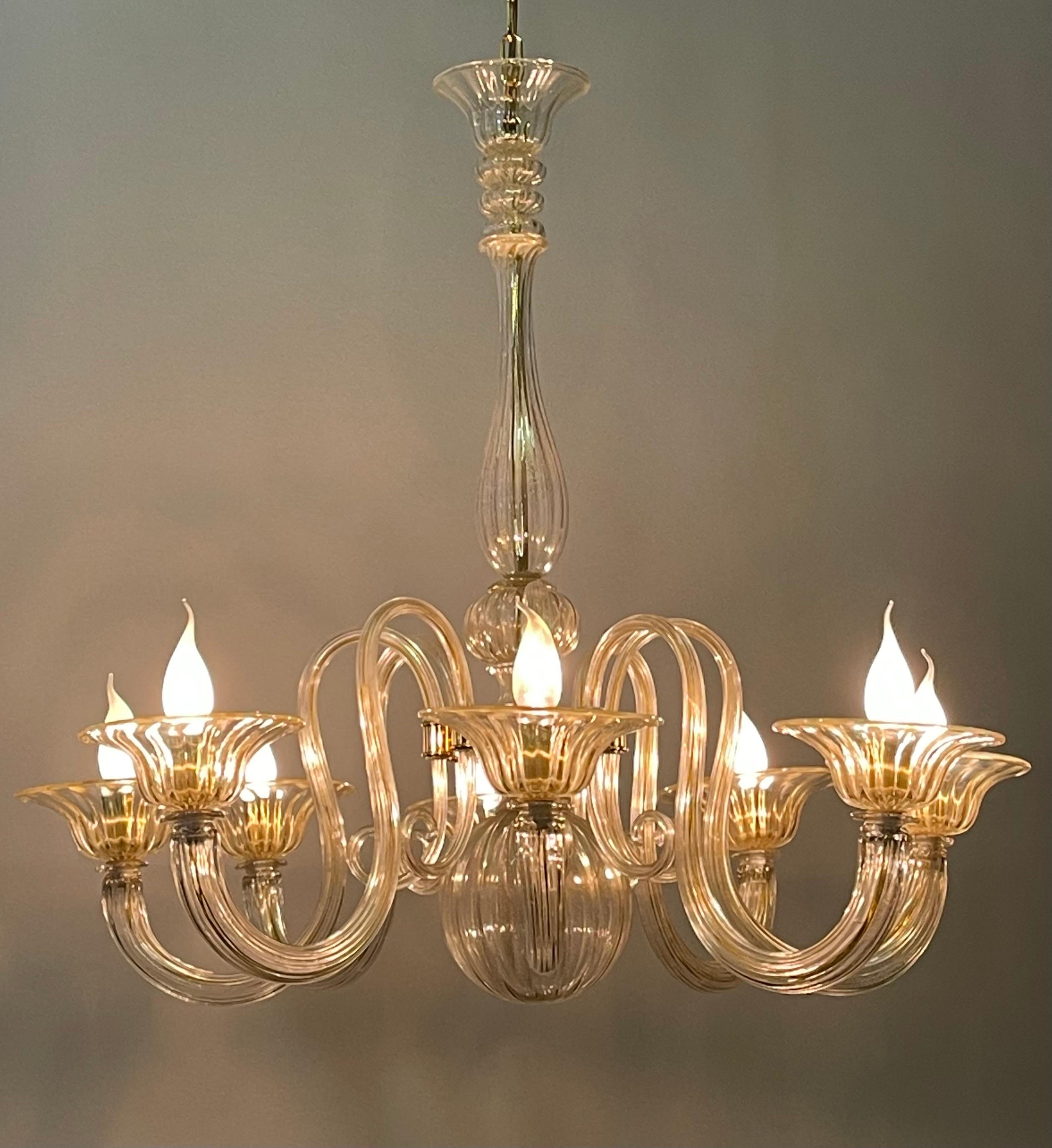 Large Barovier Toso Gold Dusted Murano Glass Chandelier, circa 1960s For Sale 6