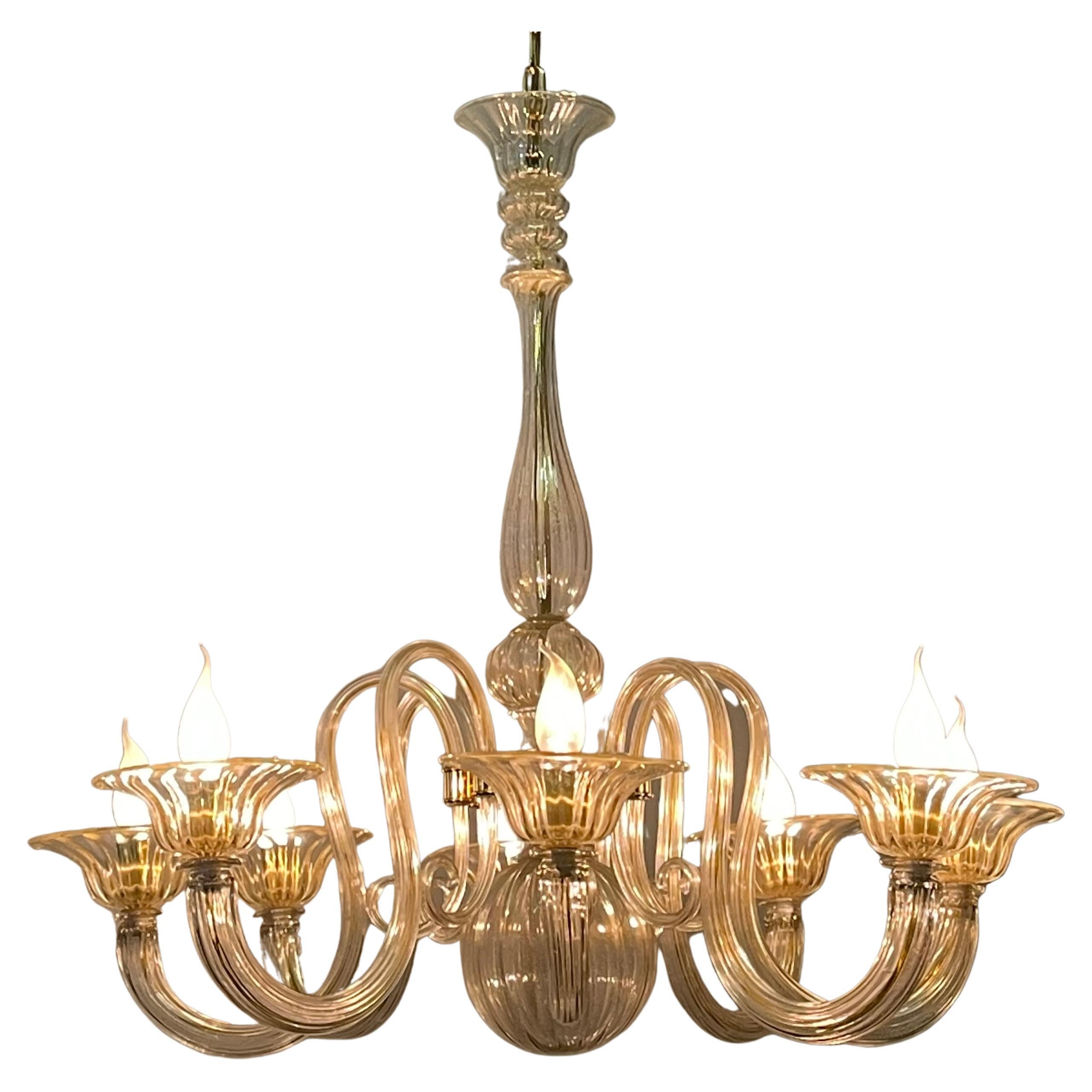 Large Barovier Toso Gold Dusted Murano Glass Chandelier, circa 1960s For Sale 7