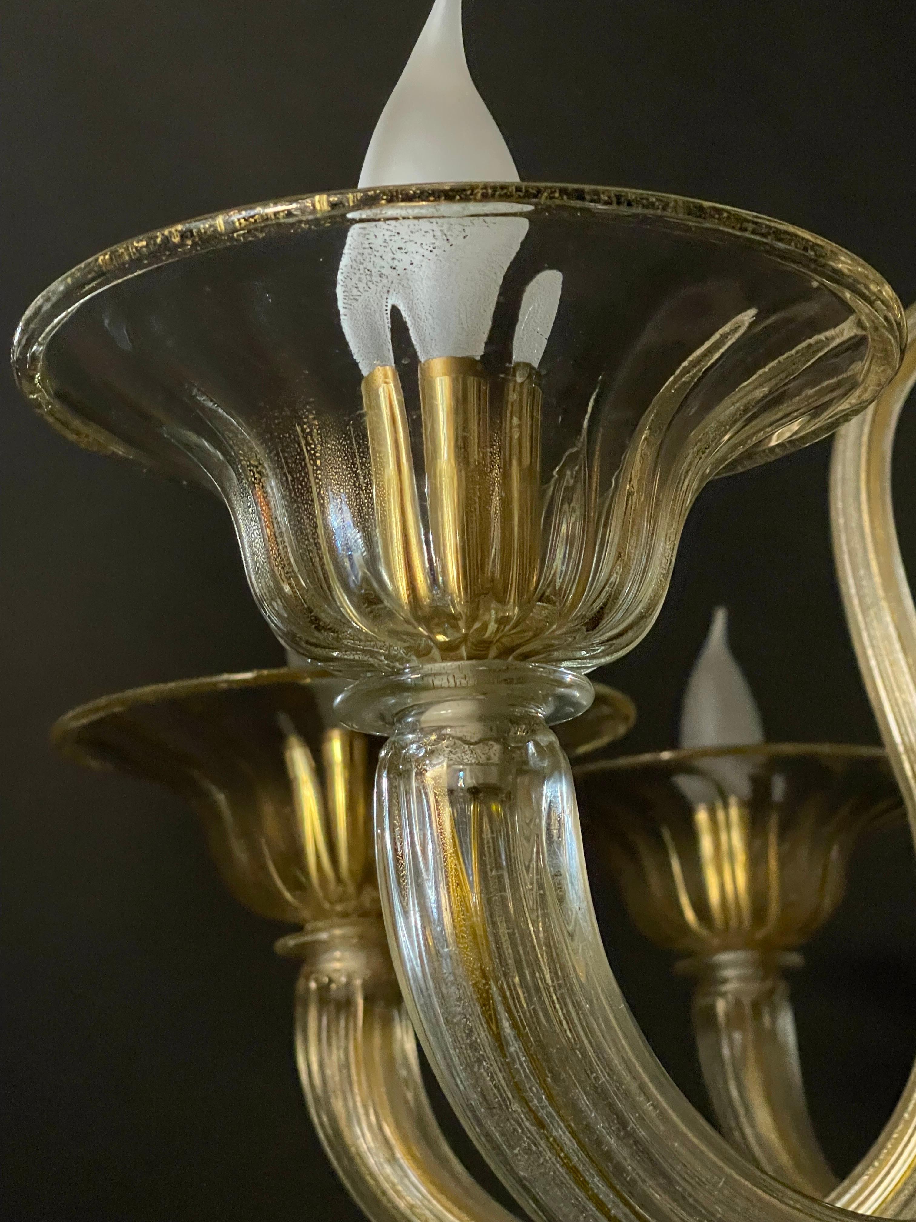 Large Barovier Toso Gold Dusted Murano Glass Chandelier, circa 1960s In Good Condition For Sale In Wiesbaden, Hessen