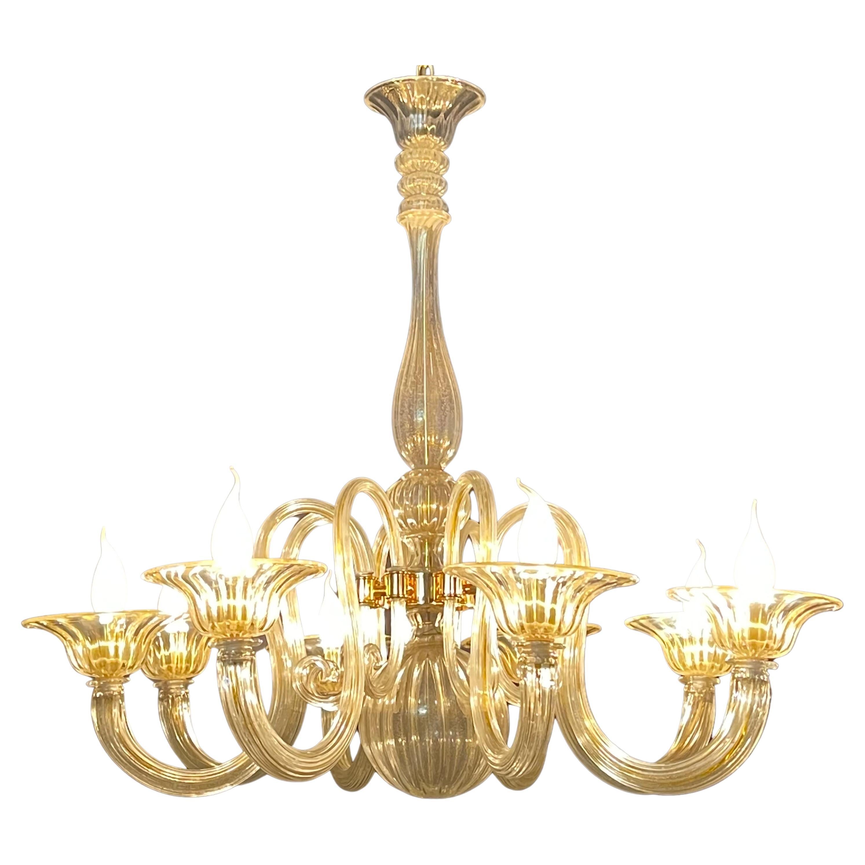 Large Barovier Toso Gold Dusted Murano Glass Chandelier, circa 1960s For Sale