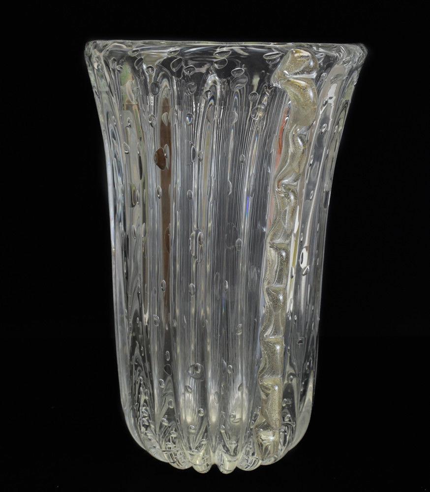 Large Gold Fleck and Controlled Bubble Art Glass Vase by Ercole Barovier In Good Condition For Sale In Pasadena, CA