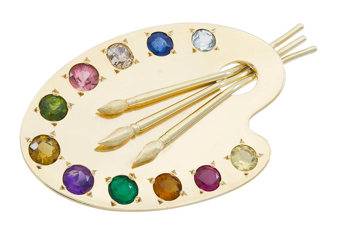 Women's or Men's Large Gold Gemset Palette Pin