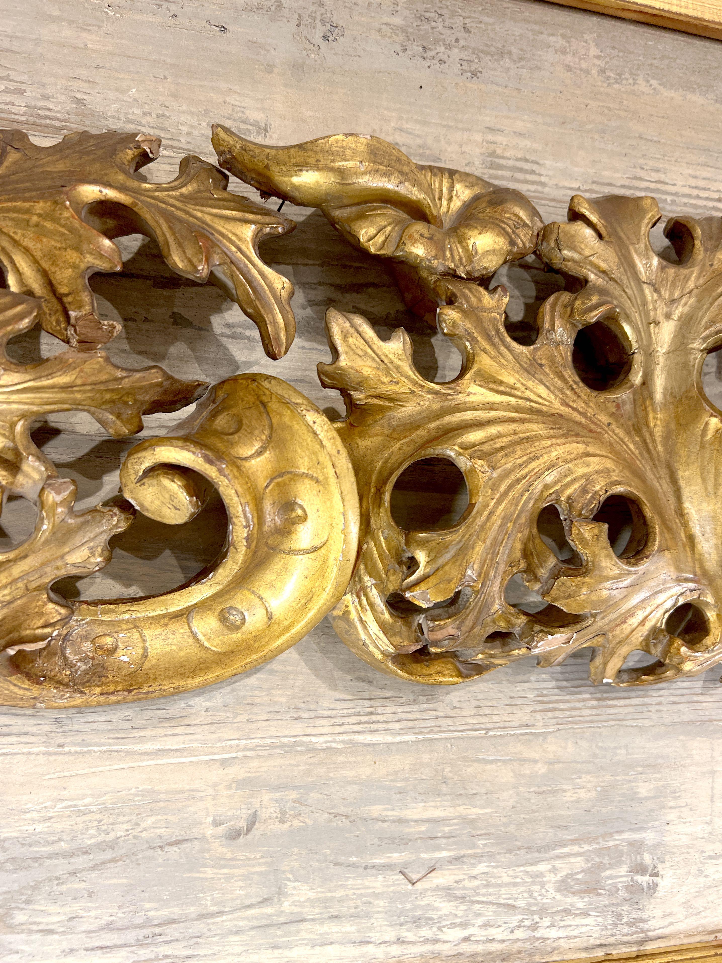 Antique Architectural Fragment  circa 1800 Gilded and Framed   In Fair Condition In Houston, TX