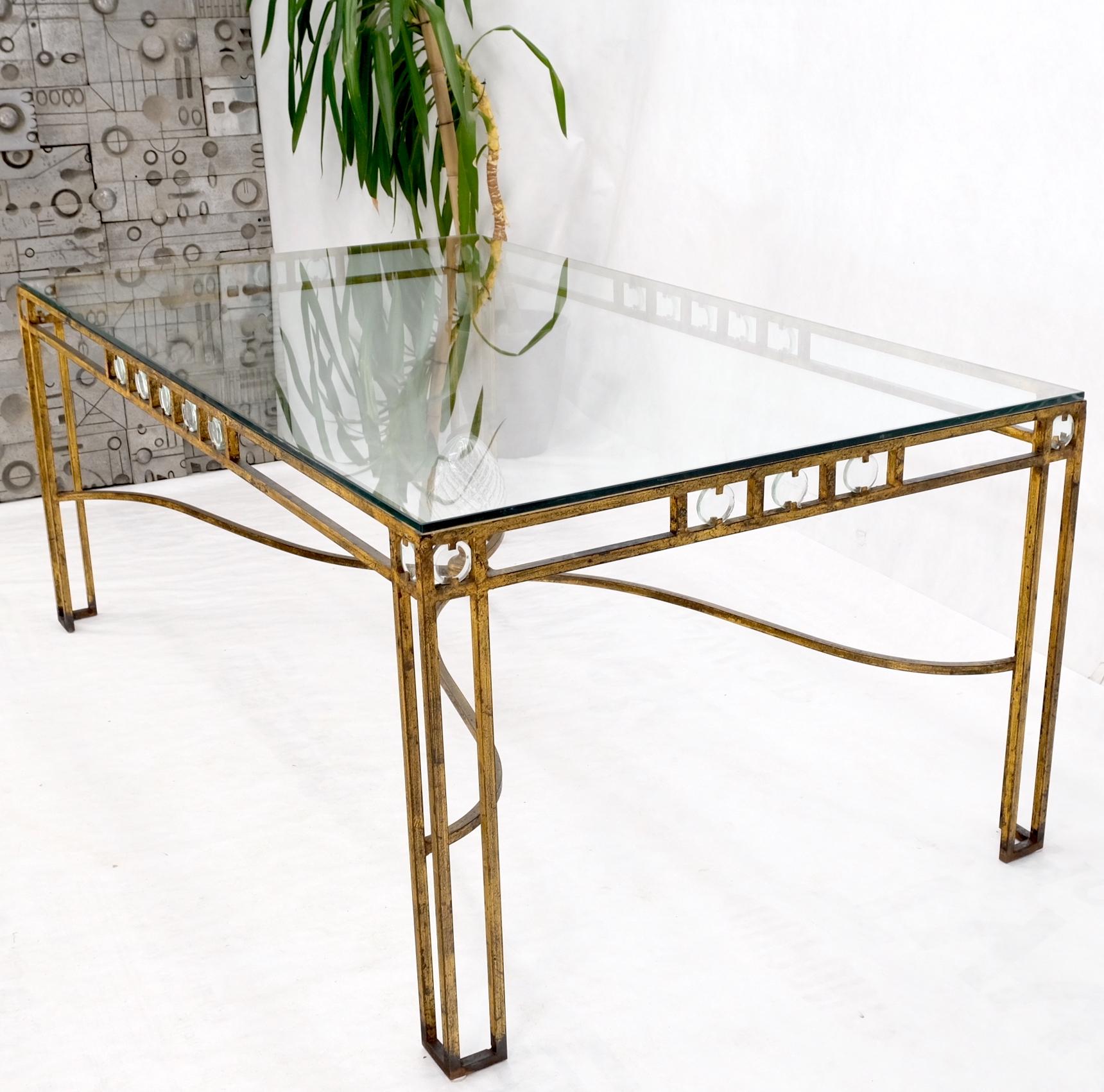 Large Gold Gilt Iron Base Glass Top Cut Glass Inserts Finial Dining Table For Sale 8