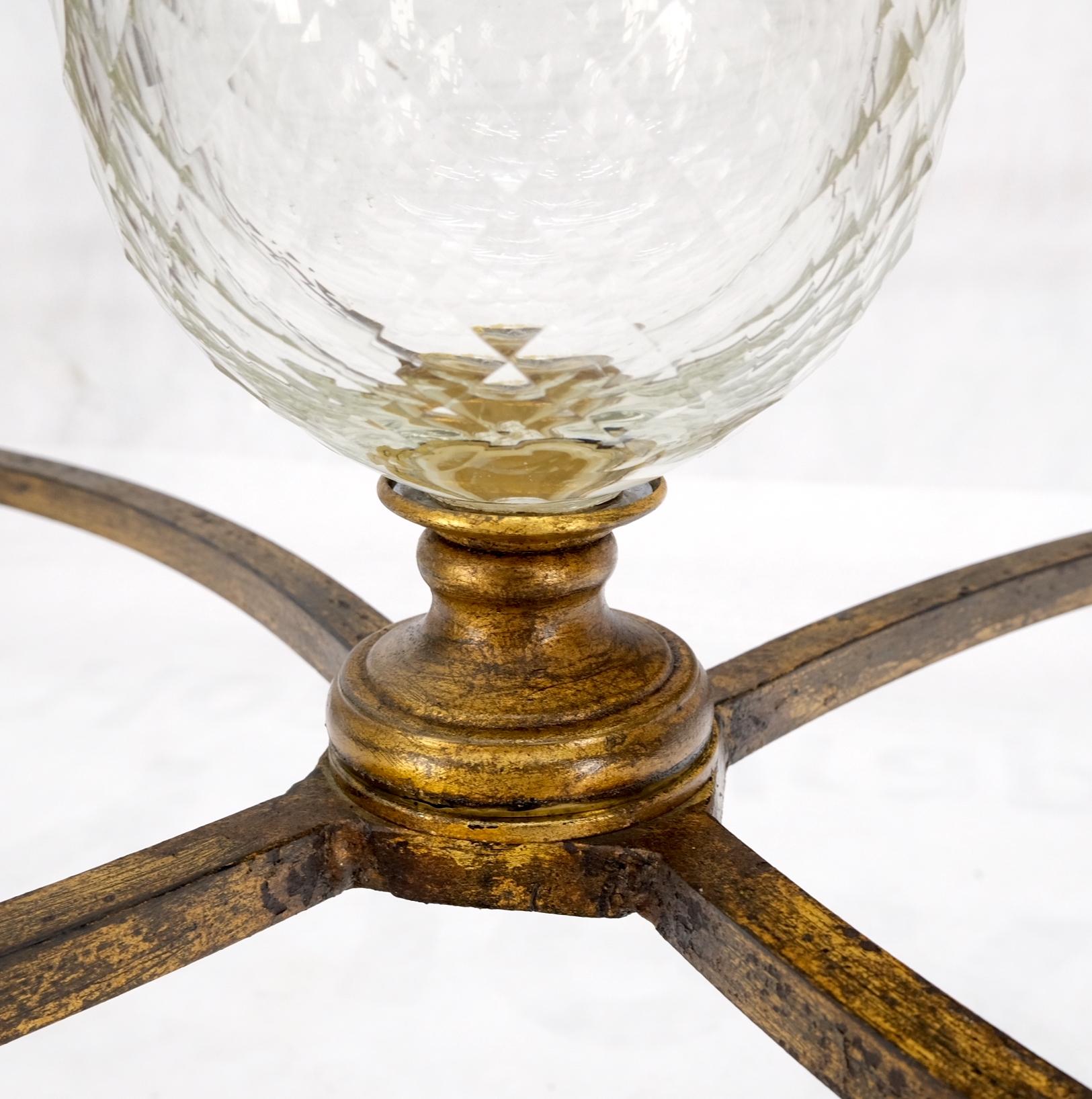 20th Century Large Gold Gilt Iron Base Glass Top Cut Glass Inserts Finial Dining Table For Sale