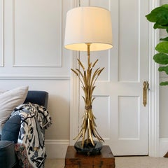 Large Gold Italian Wheat Sheaf Table Lamp with Marble Base