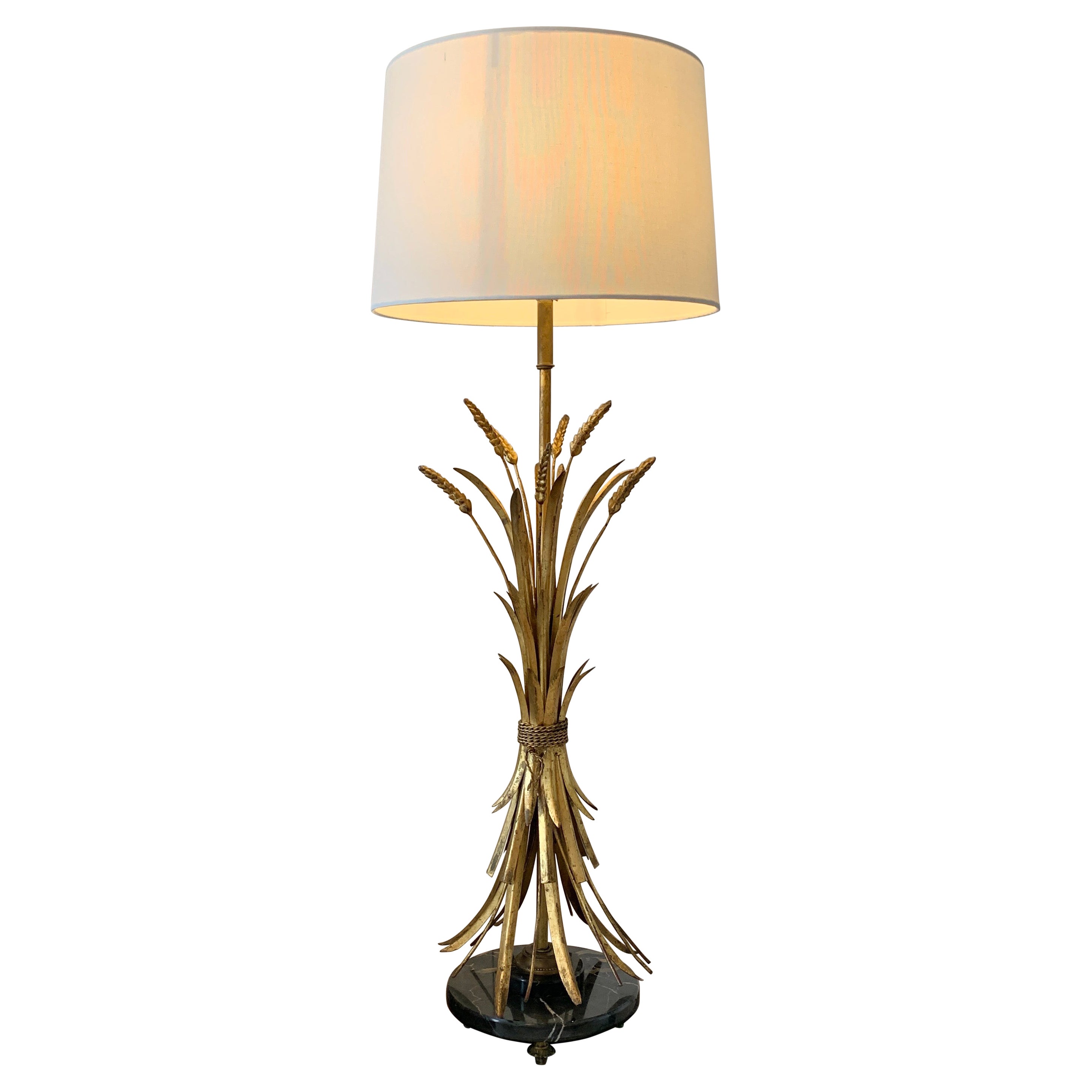 Large Gold Italian Wheat Sheaf Table Lamp with Marble Base For Sale