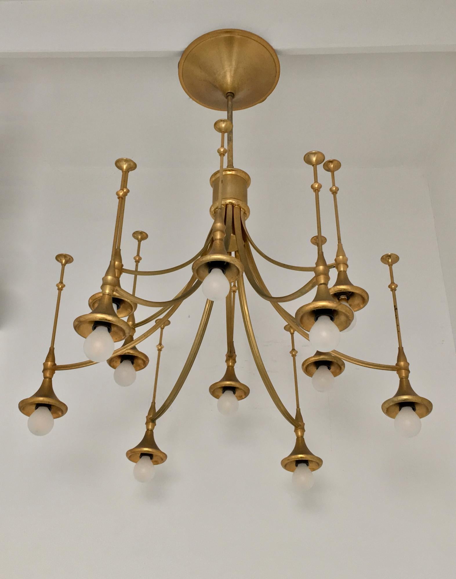 Mid-Century Modern Large Gold Lacquered Chandelier, Italy, 1960s