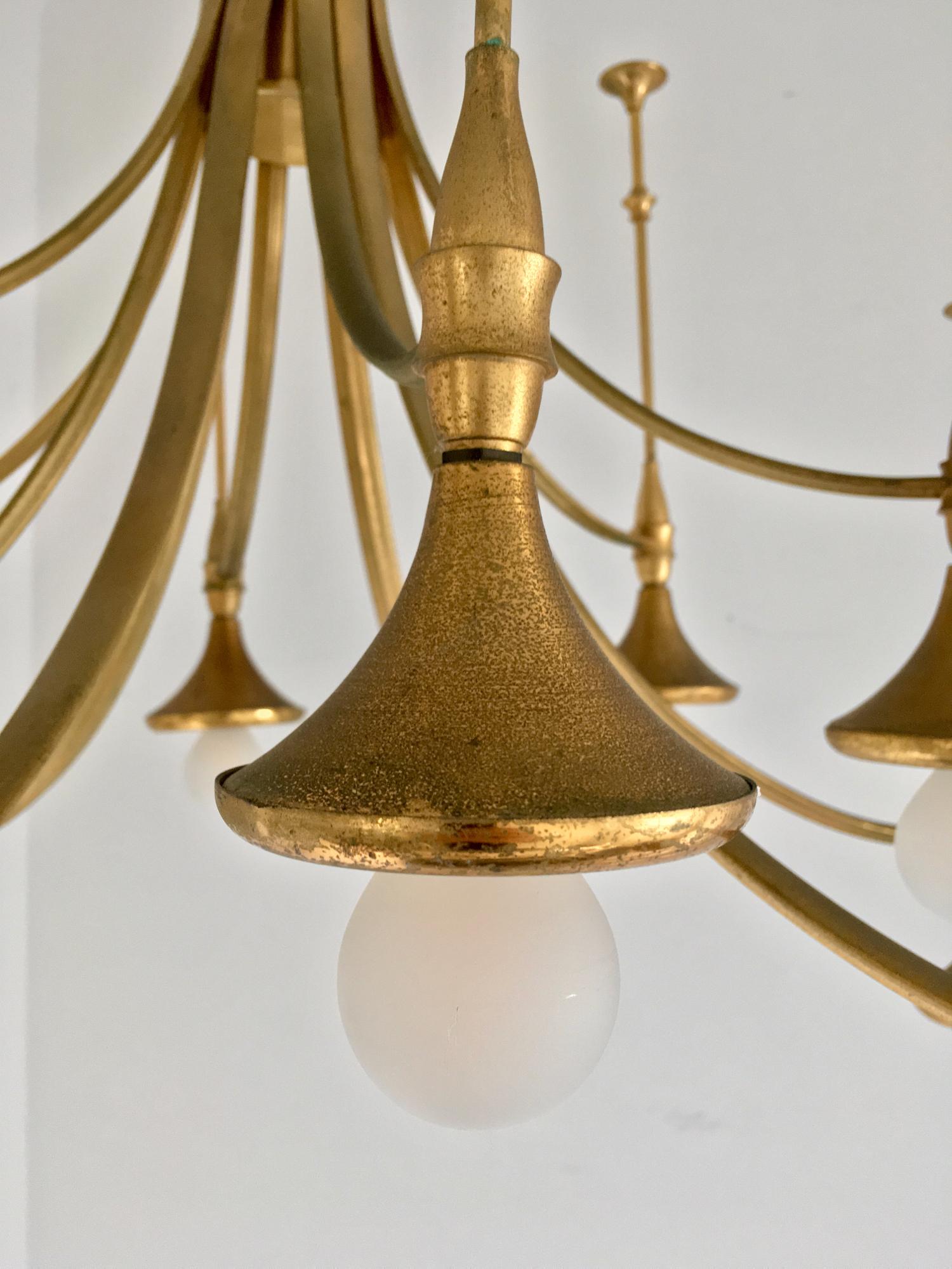 Italian Large Gold Lacquered Chandelier, Italy, 1960s