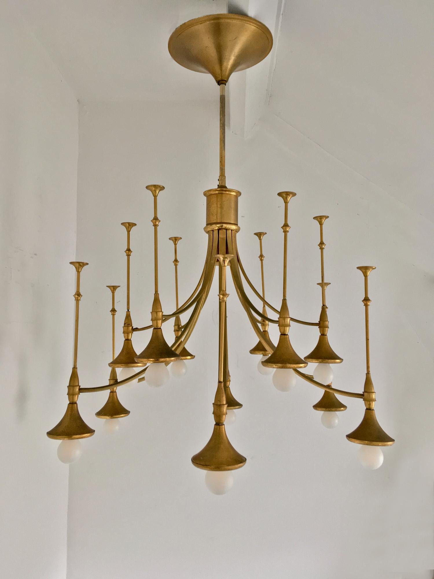Large Gold Lacquered Chandelier, Italy, 1960s 1