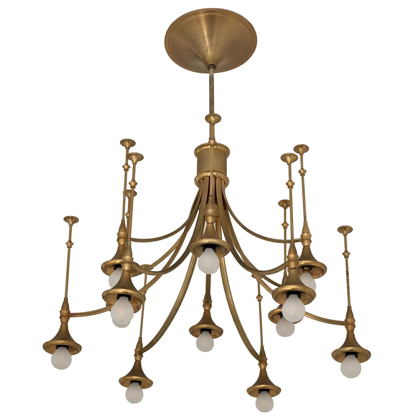 Large Gold Lacquered Chandelier, Italy, 1960s