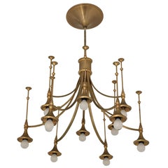 Large Gold Lacquered Chandelier, Italy, 1960s