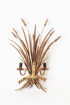 Large Gold-Leaf Hollywood Regency Mal Wall Light by Hans Kögl