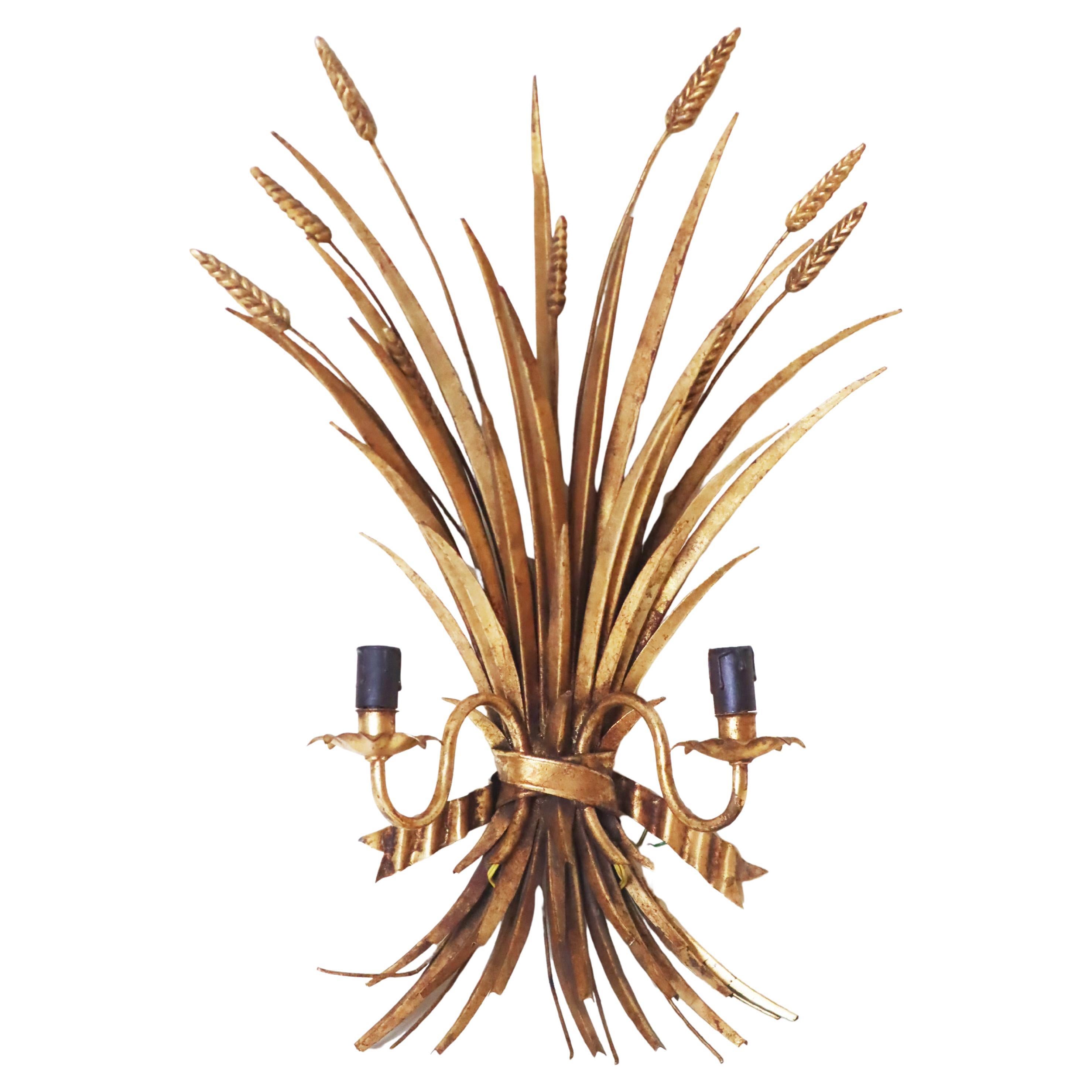 Large Gold-Leaf Hollywood Regency Mal Wall Light by Hans Kögl