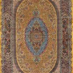 Large Gold Medallion Isfahan Style Silk Rug, 2x3m for Interior Design
