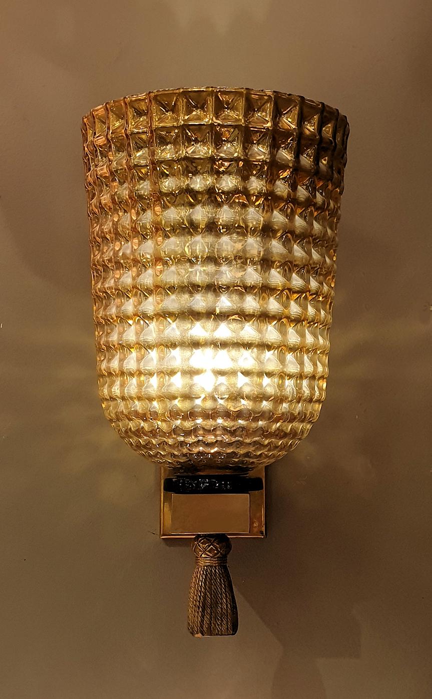Italian Gold Mirrored Murano Glass & Brass Mid-Century Modern Sconces Mazzega Style 1960