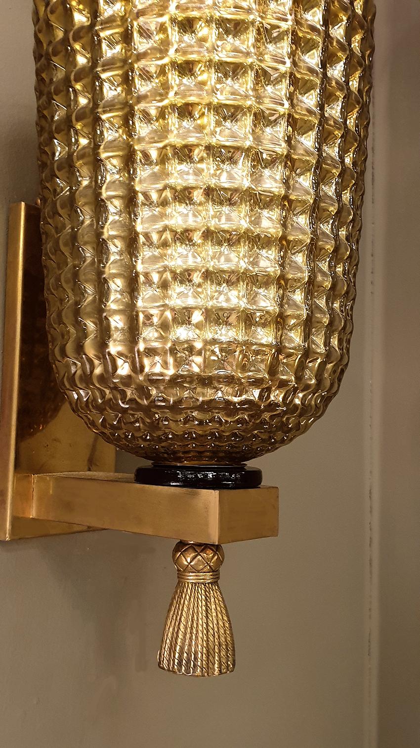 Mid-20th Century Gold Mirrored Murano Glass & Brass Mid-Century Modern Sconces Mazzega Style 1960