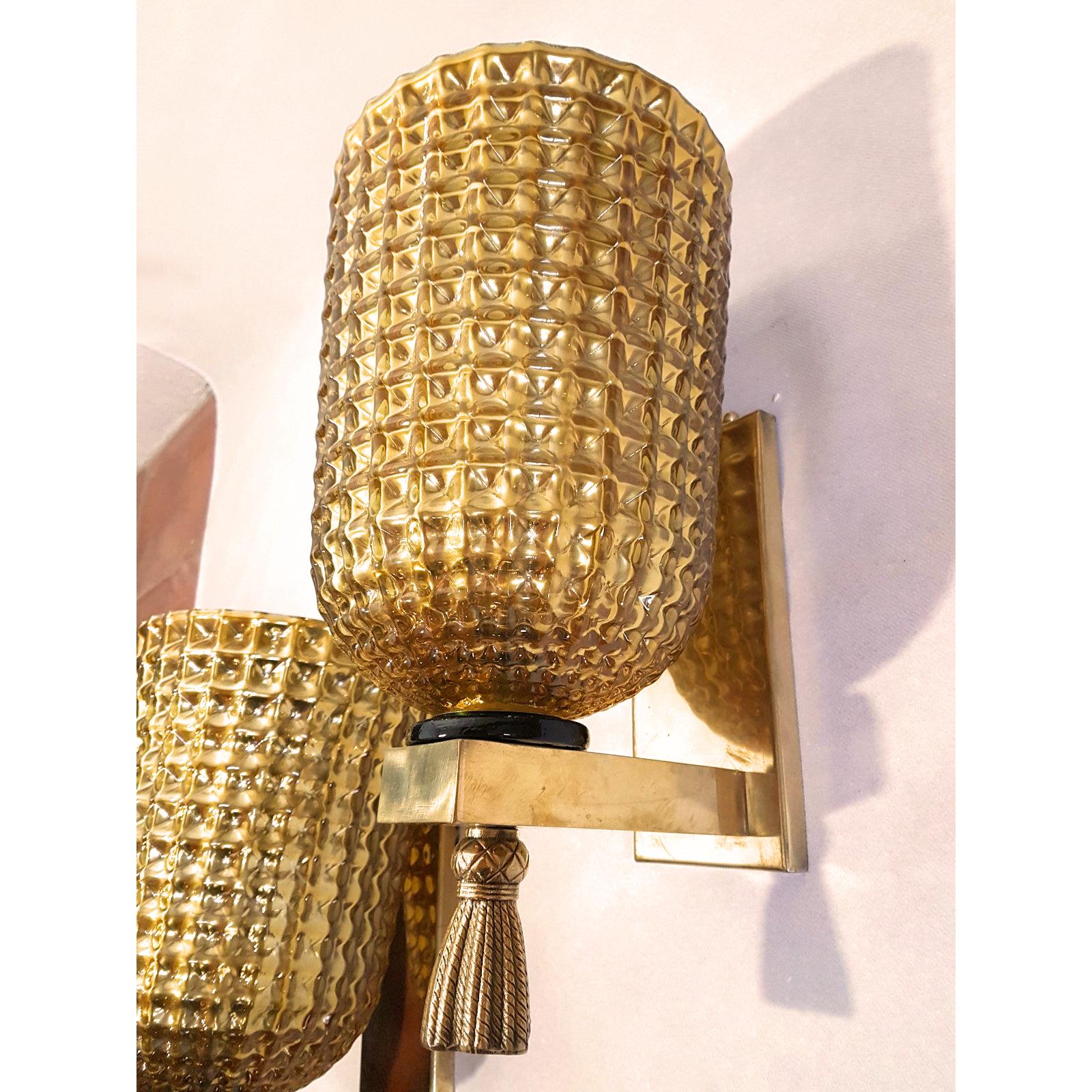 Gold Mirrored Murano Glass & Brass Mid-Century Modern Sconces Mazzega Style 1960 2