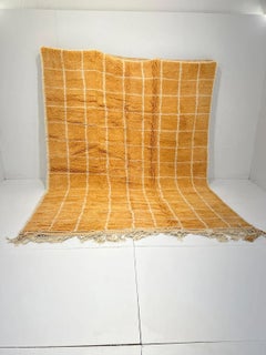 Large Gold Modern Moroccan Tattersall Grid Wool Beni M'Rirt Handwoven Rug