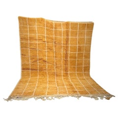 Large Gold Modern Moroccan Tattersall Grid Wool Beni M'Rirt Handwoven Rug