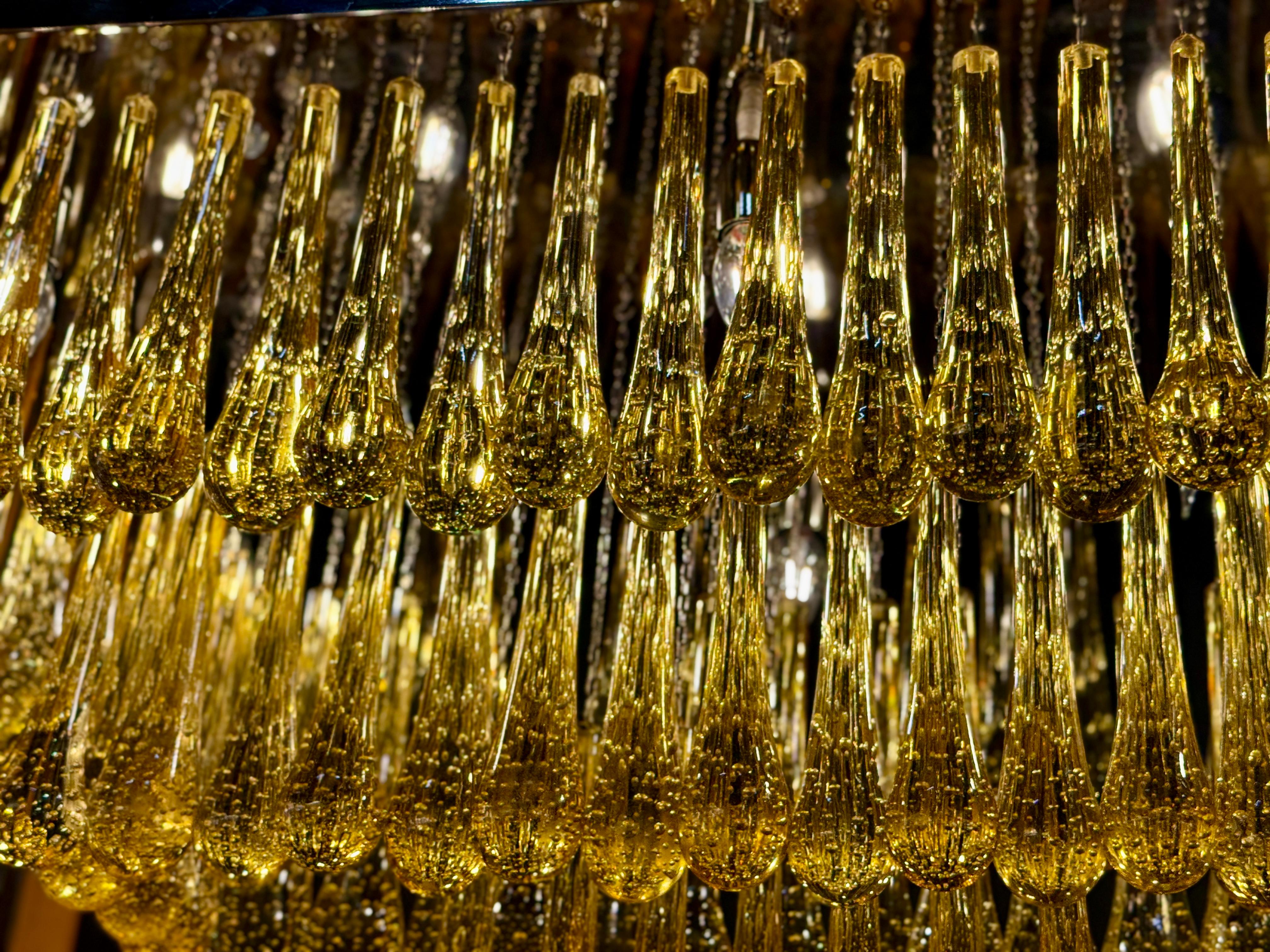 Large Gold  Murano Glass Drops Ceiling Light For Sale 4