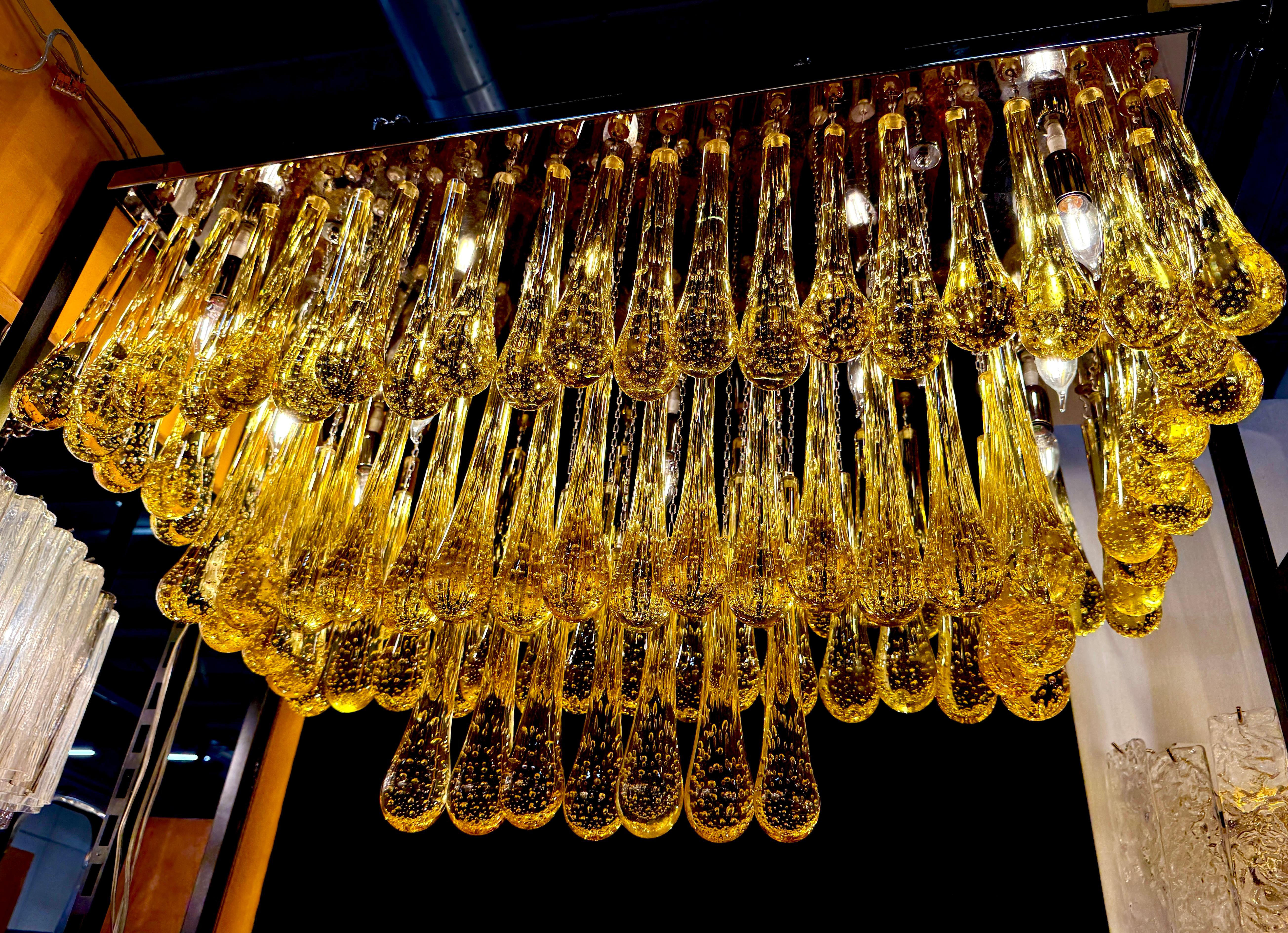 Mid-Century Modern Large Gold  Murano Glass Drops Ceiling Light For Sale