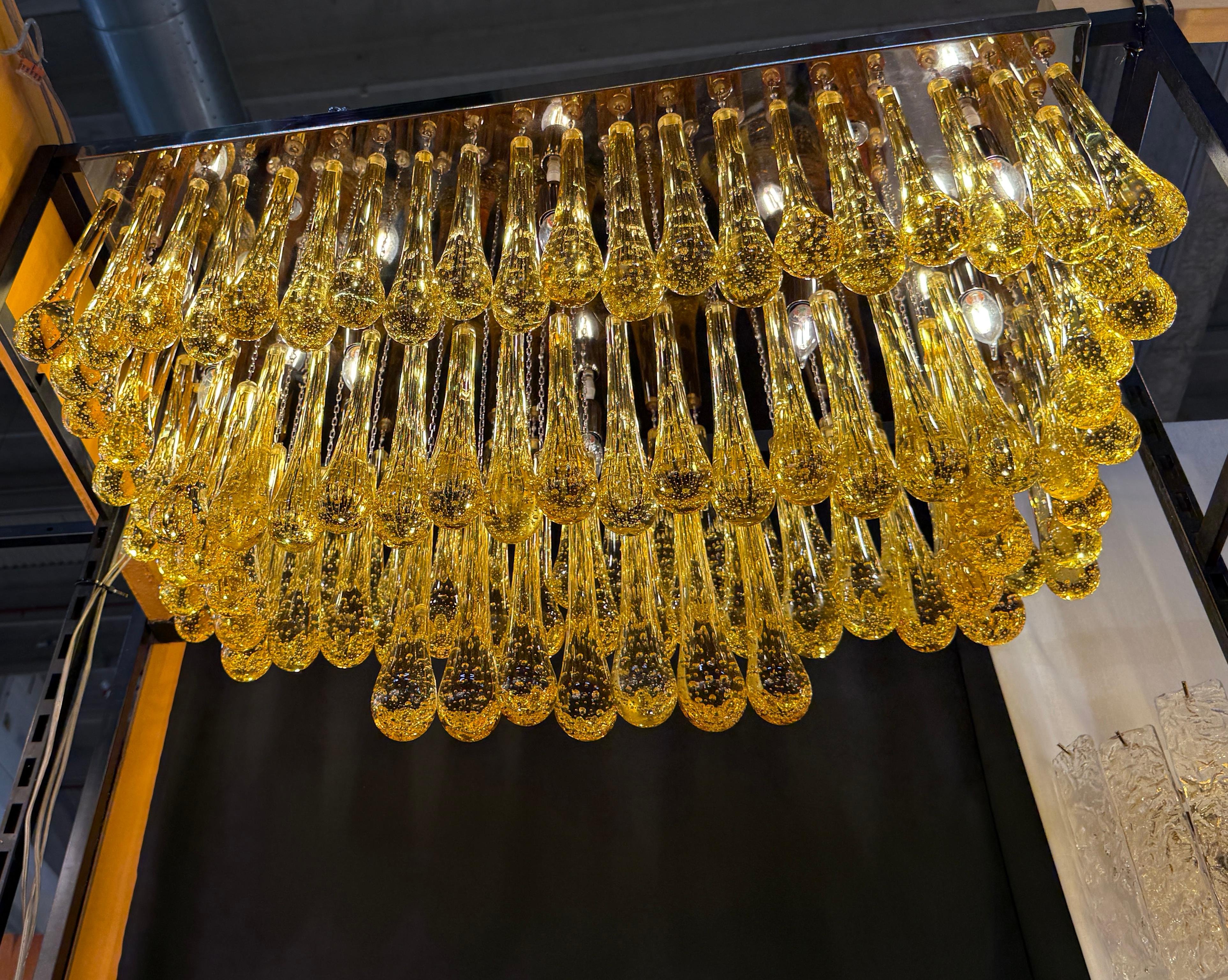 Italian Large Gold  Murano Glass Drops Ceiling Light For Sale
