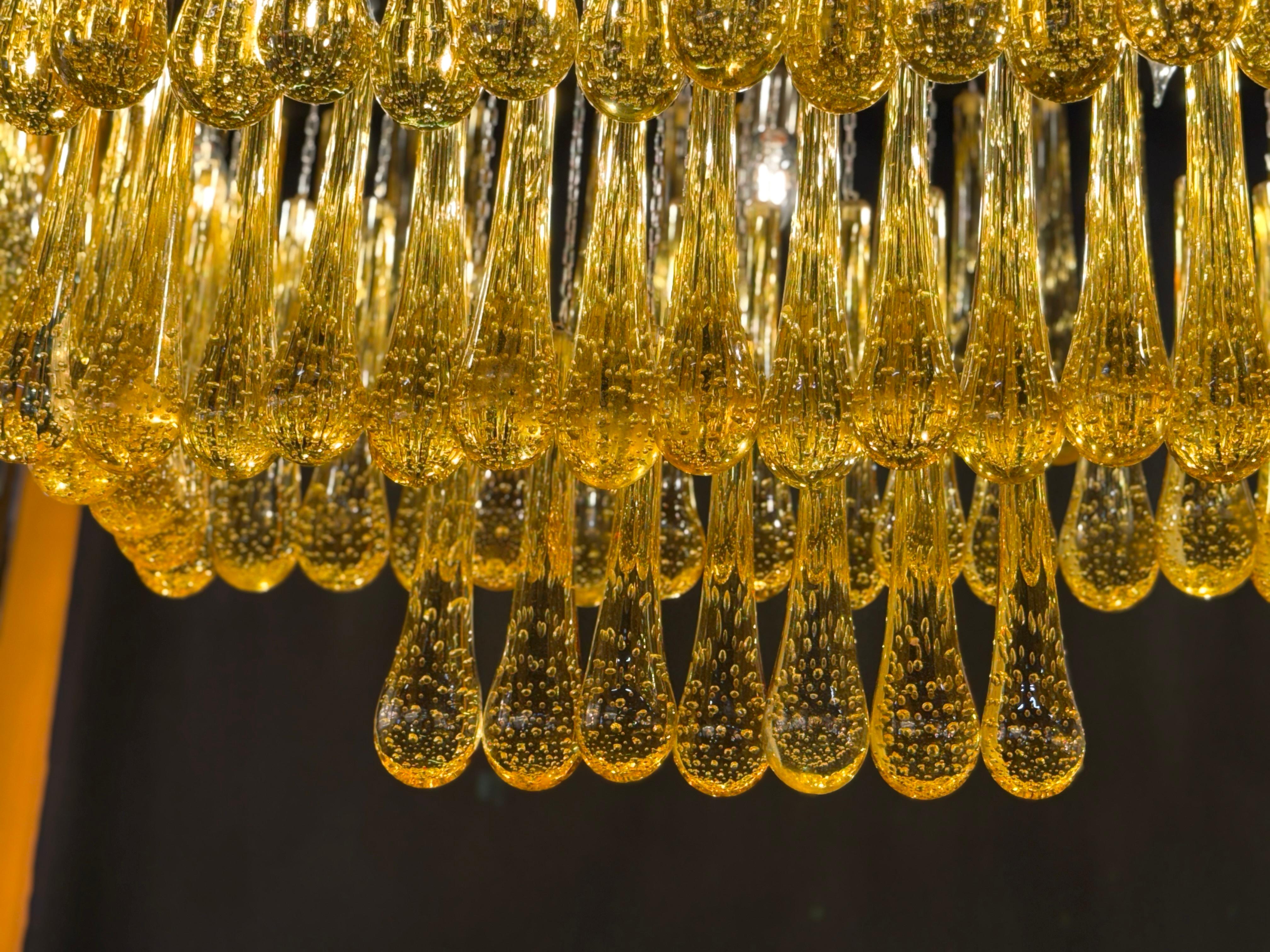 Contemporary Large Gold  Murano Glass Drops Ceiling Light For Sale