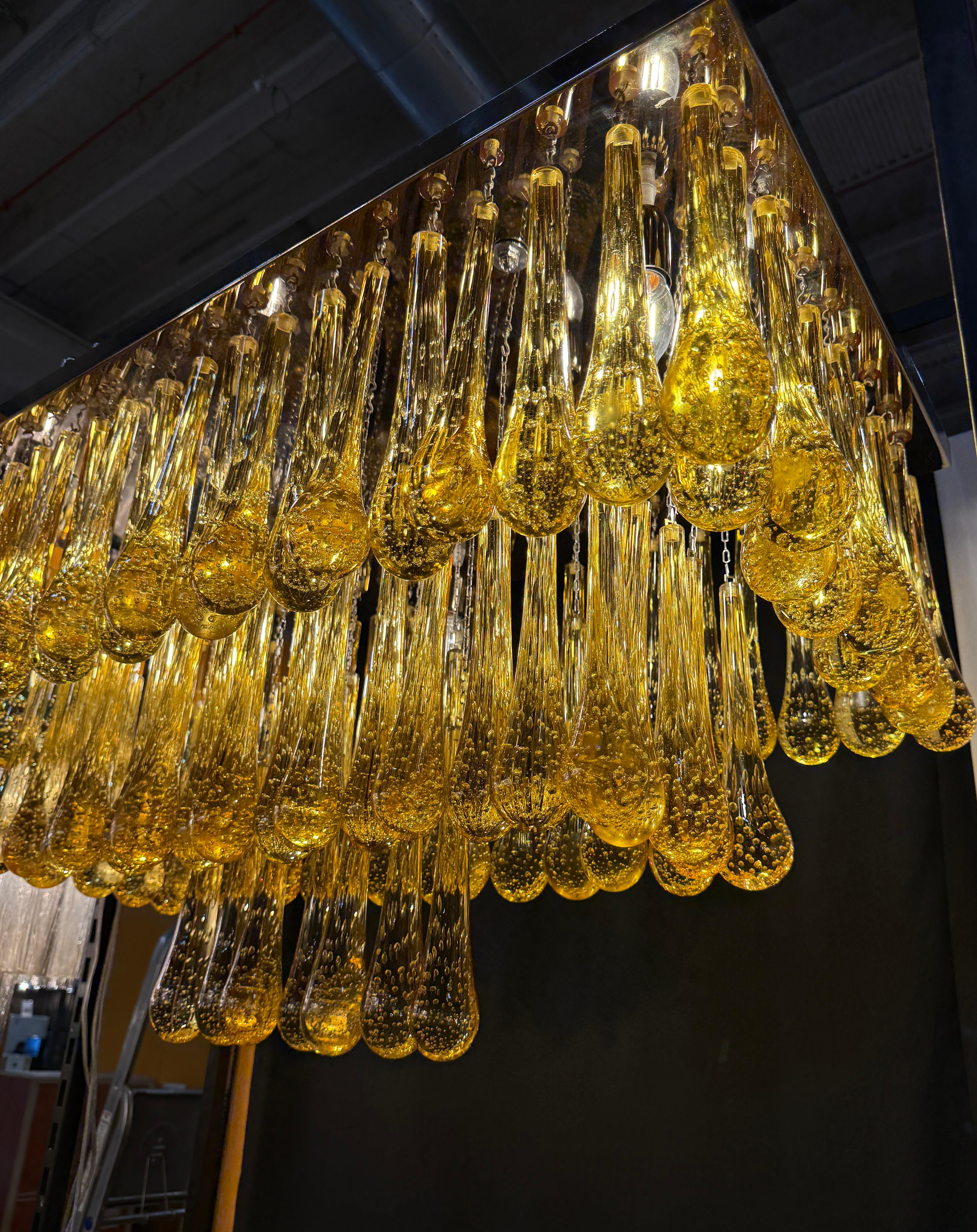 Large Gold  Murano Glass Drops Ceiling Light For Sale 1