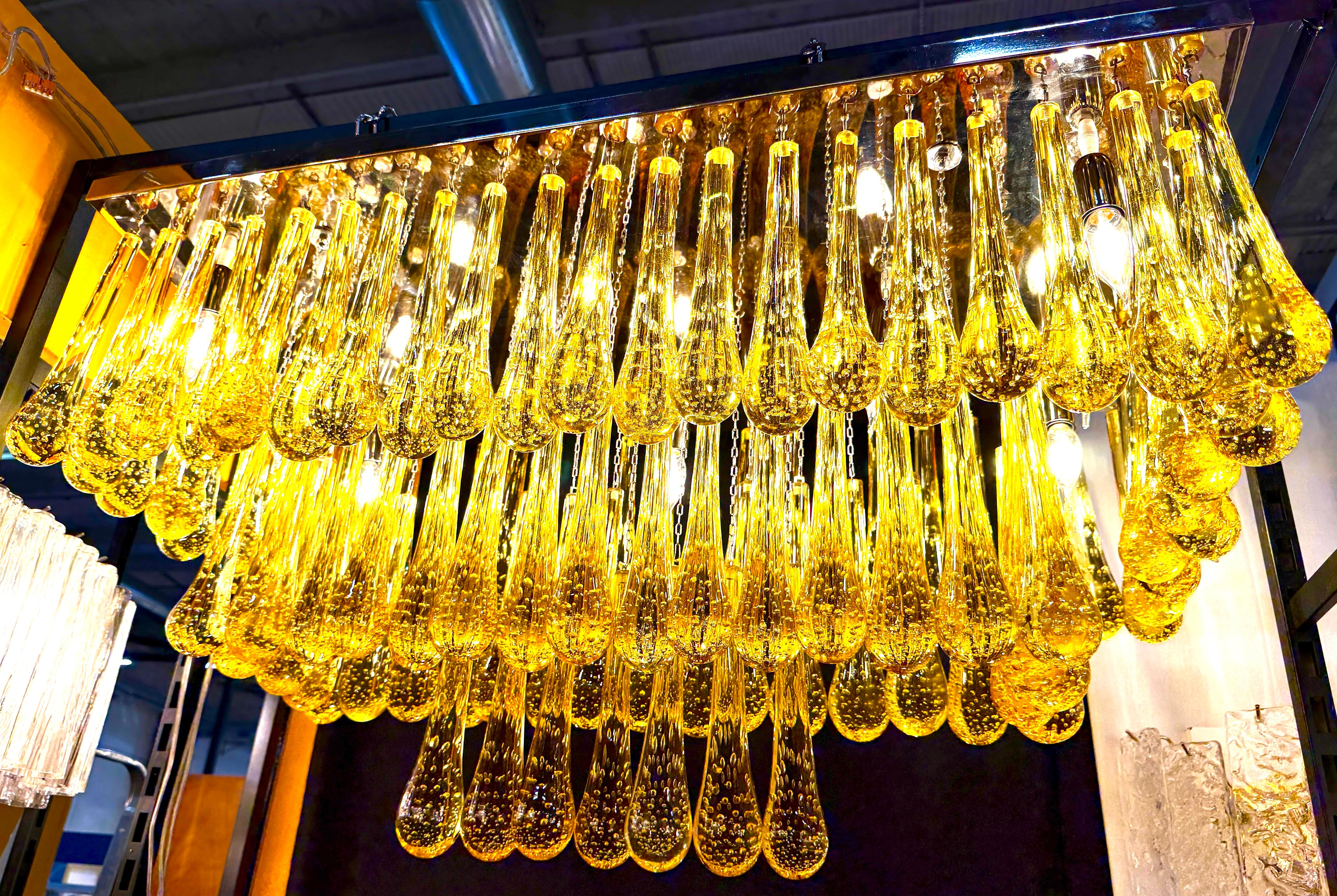 Large Gold  Murano Glass Drops Ceiling Light For Sale 2