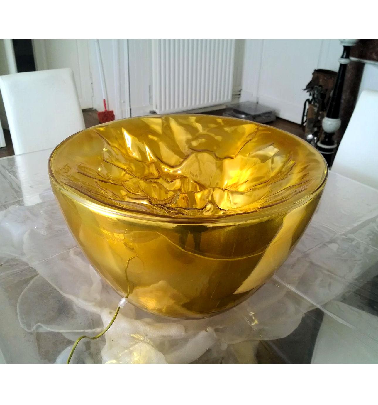 Italian Large Gold Murano translucent Glass Floor/Table Lamps Mid-Century Modern Mazzega